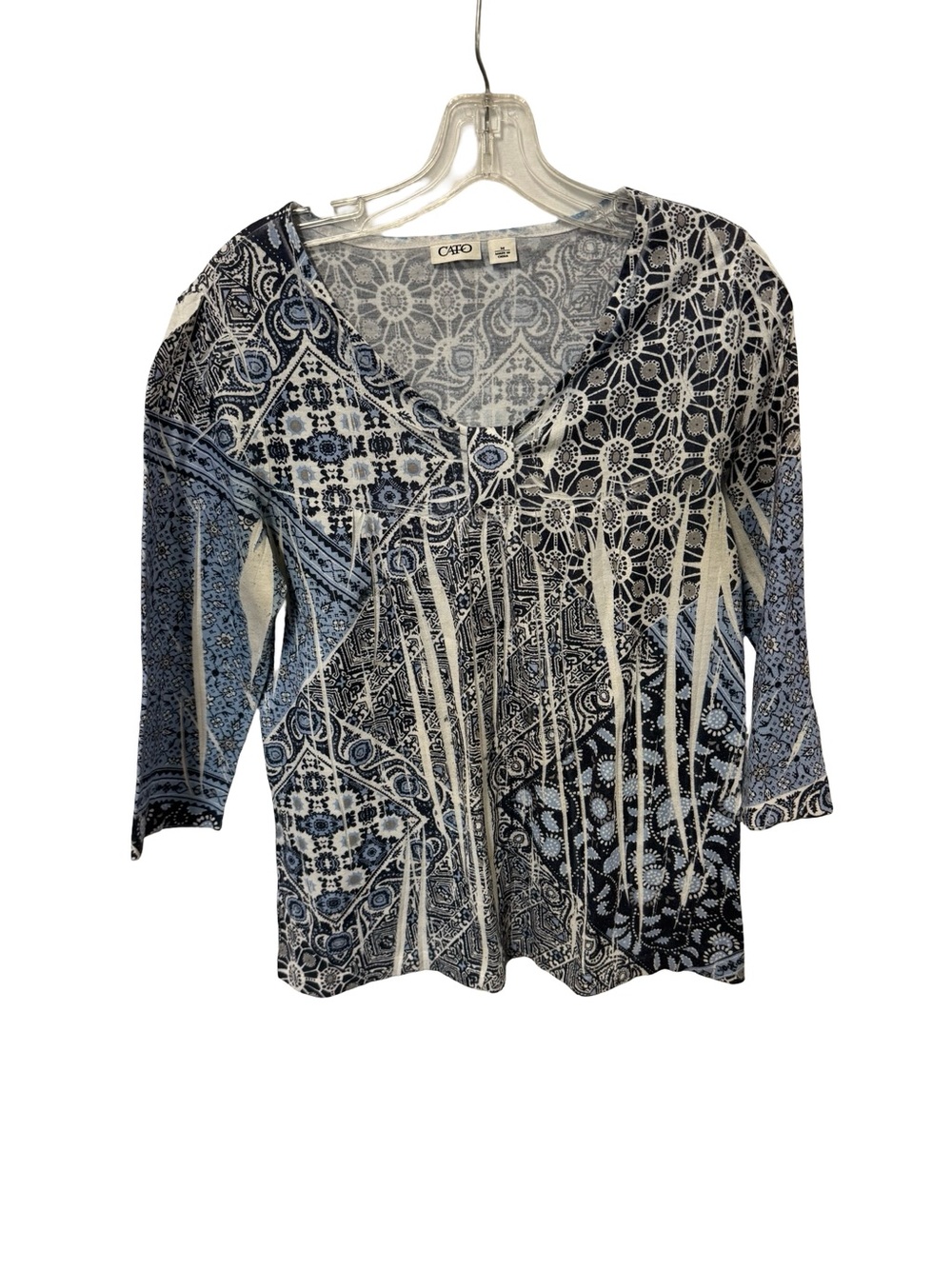 Cato Navy & White Mixed Print V-Neck Long Sleeve Top